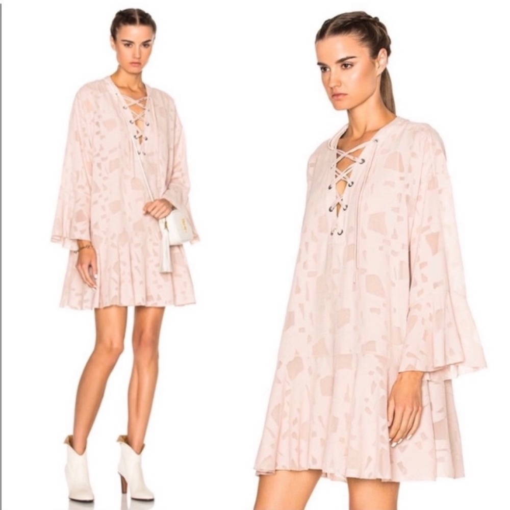 IRO Ralene Nude Pink Long Sleeve Shift Dress